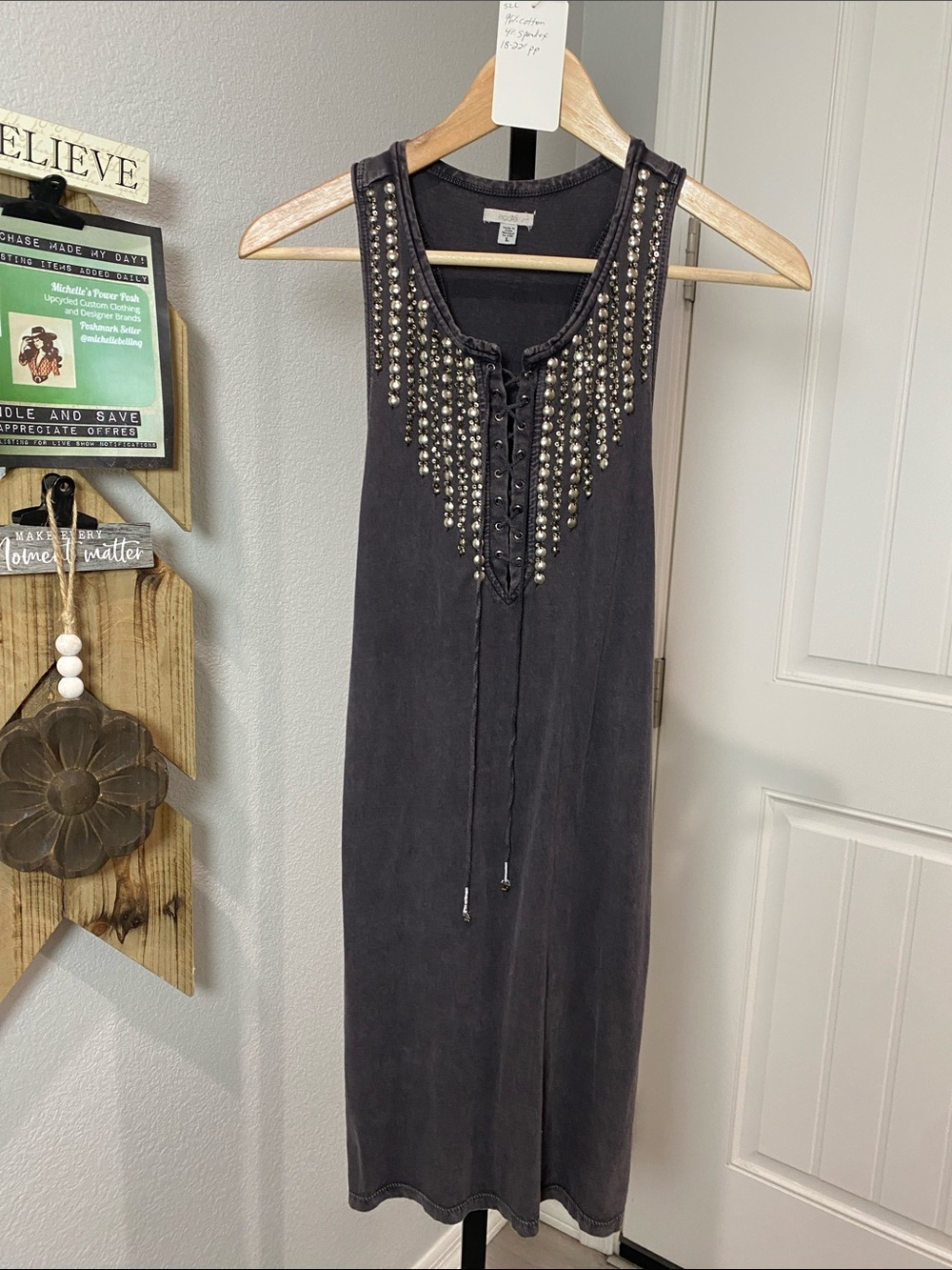 Ecote Black Sleeveless Studded Lace-Up Midi Dress